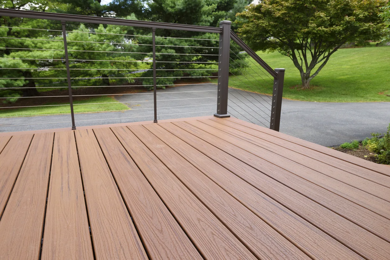 Composite deck close-up with cable railing detail